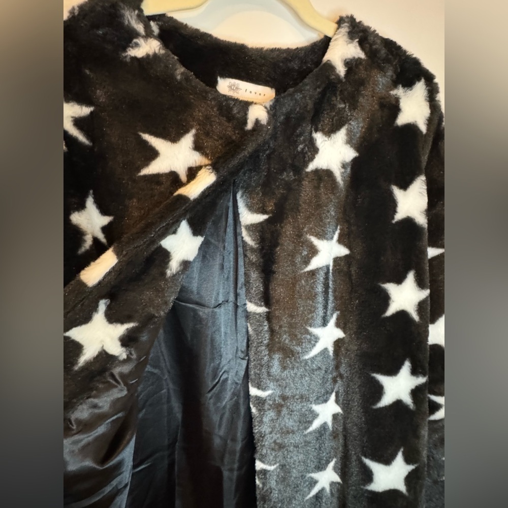 Fever Women’s Star-Print Faux-Fur Coat Oversized Size M - Picture 4 of 9